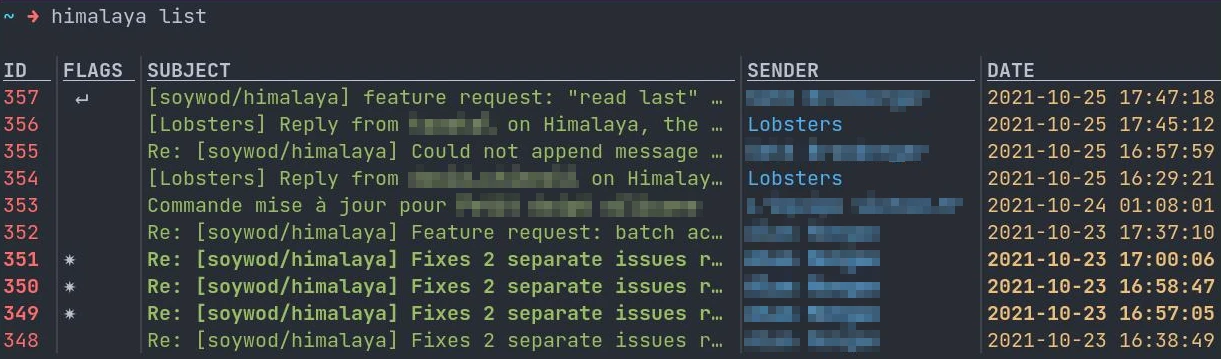 Himalaya 是一份开源电子邮件 客户,适用于 Command-line (CLI),并使用 Rust 编程语言编写。